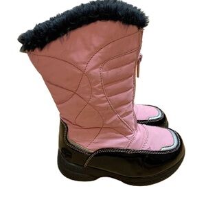 Totes Pink Snow Boots Zip Up Sz 6 Baby Toddler Girls Winter Black Faux Fur